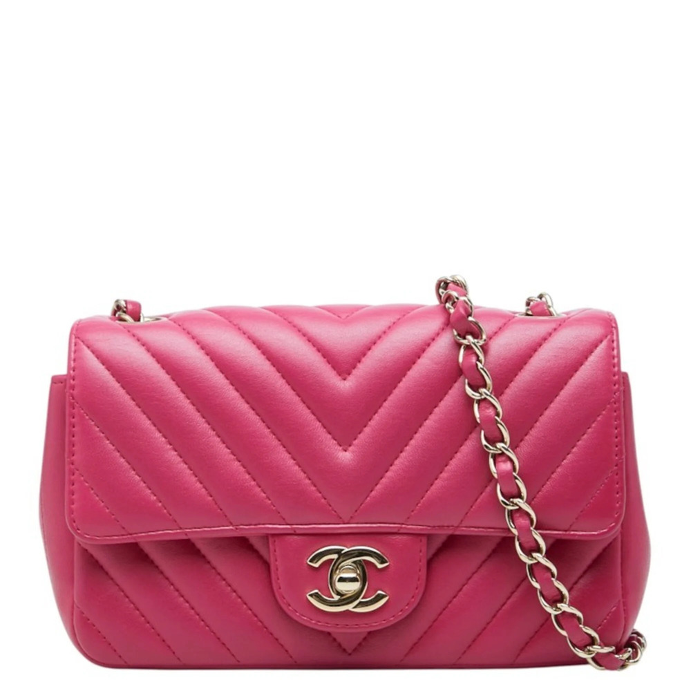 Chanel Coco Mark V-stitch Crossbody Chain Shoulder Bag, Pink Lambskin, Women'...